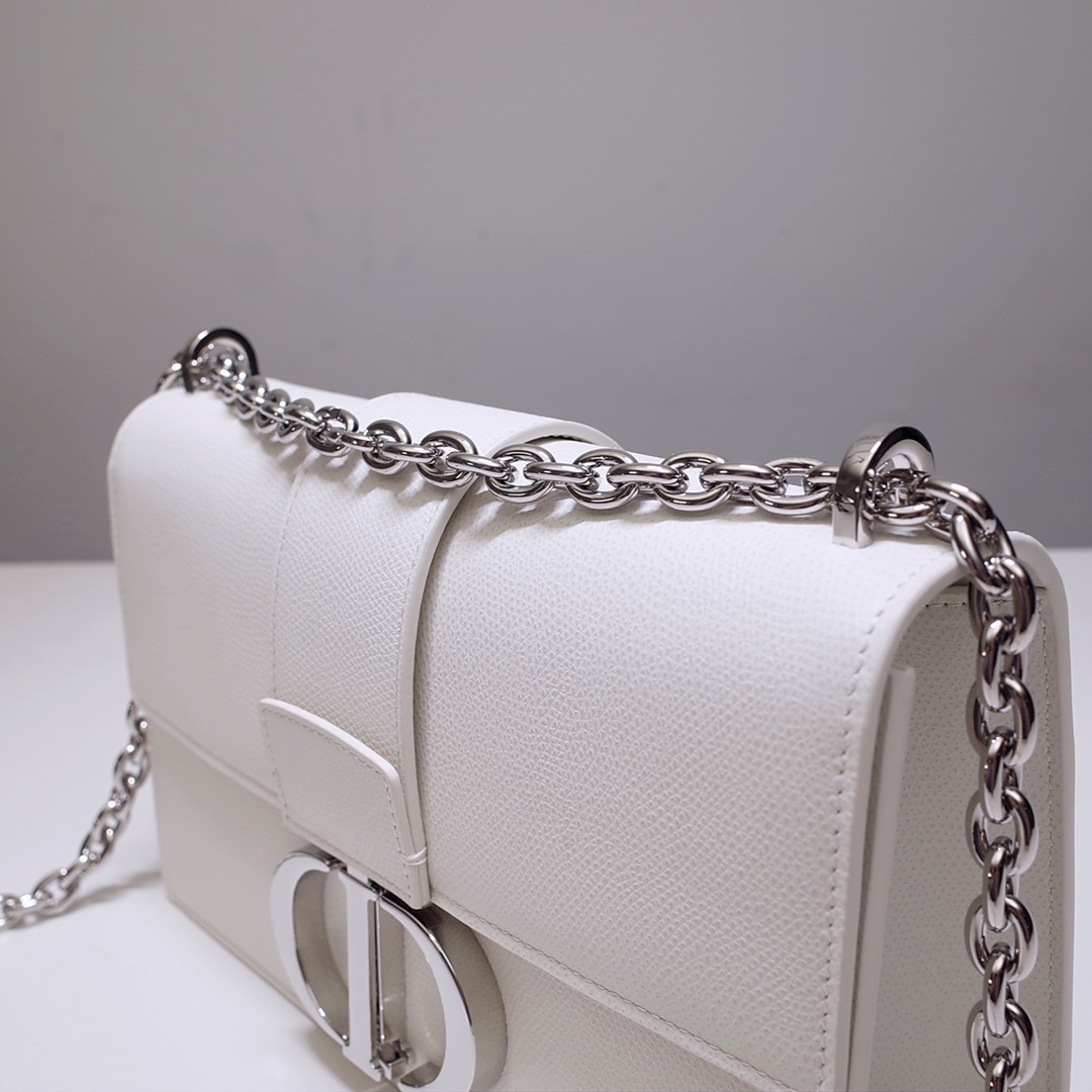 30 Montaigne Chain Bag White Grained Calfskin